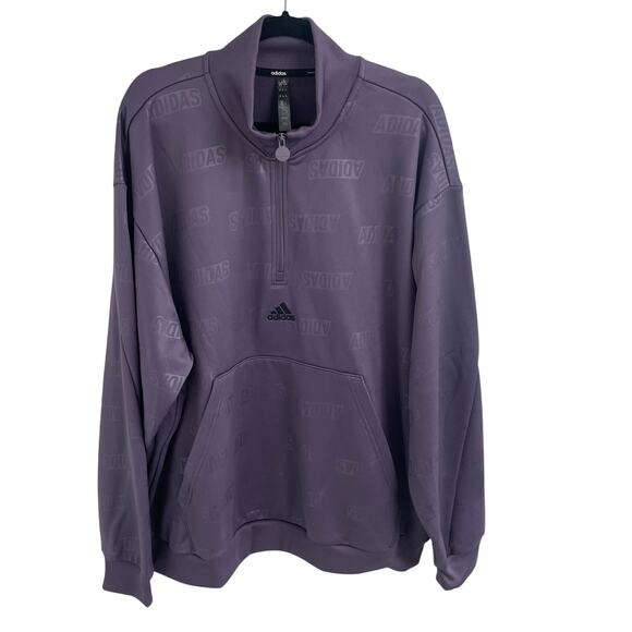 Adidas Purple Logo Print Quarter Zip Sweatshirt with Pocket Mens Size 2XL - Picture 2 of 8